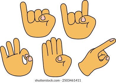 Doodle Hand Gestures Representing Different Meanings and Symbols  Good For Poster Design Etc.
