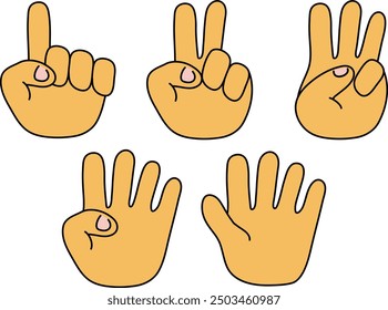 Doodle Hand Gestures Representing Numbers One to Five Good For Poster Design Etc.