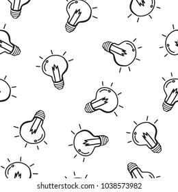 Doodle hand has drawn light bulb seamless background disorganized. Vector illustration.