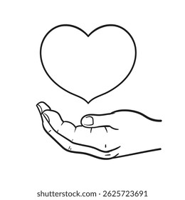 
Mão de rabiscar com forma de coração acima. Mão e coração como símbolo de amor, símbolo de doação isolado no fundo branco, ilustração Vetor.
