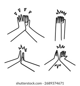 mão doodle com alta coleção de cinco gestos