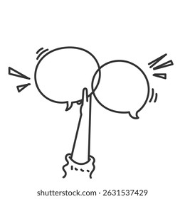doodle hand holding bubble speech
