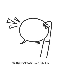doodle hand holding bubble speech