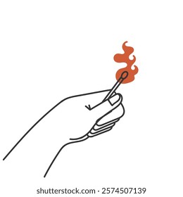 doodle hand holding a burning matchstick