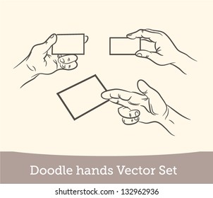 doodle hand holding a business card set