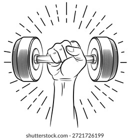 Doodle Hand Holding Dumbbell Pro Weight