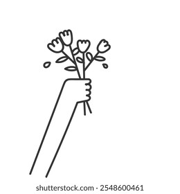 doodle hand holding flower in drawn sketch style