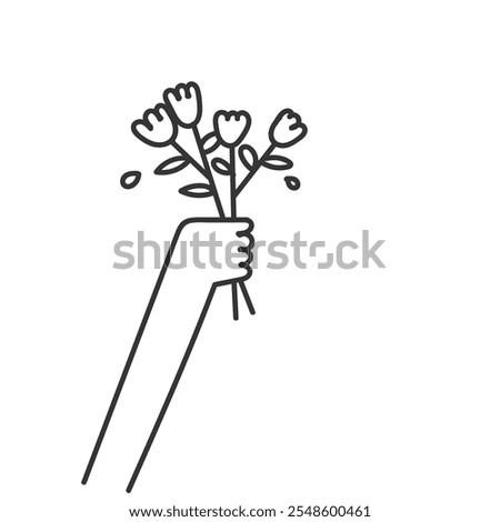 doodle hand holding flower in drawn sketch style