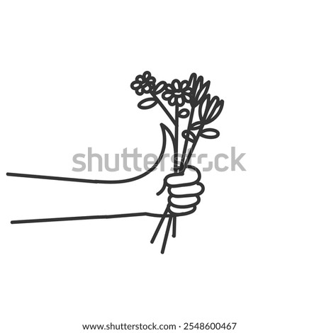 doodle hand holding flower in drawn sketch style