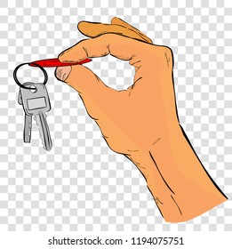 Doodle, Hand Holding a Key, Illustration for Rent / Sale/ Buy / Offer / Borrow Property or Transportation at transparent effect background