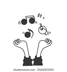 doodle hand holding music note