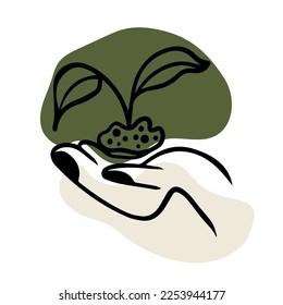 Doodle hand holding a plant