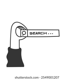 doodle hand holding search bar magnifying glass