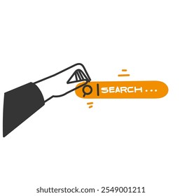 doodle hand holding search bar magnifying glass