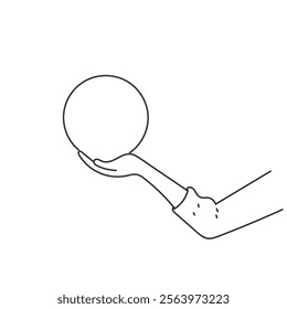 doodle hand holding small circle ball