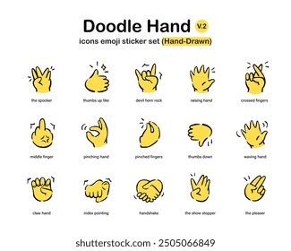 Doodle Hand icons emoji sticker illustration set 