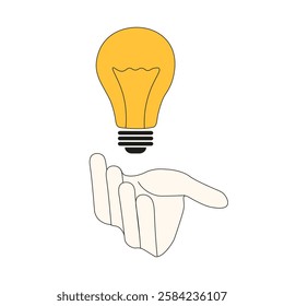 Doodle hand with light Bulb isolated transparent background. Perfect Idea element template design. Vector illustration for Business banner poster placard cover design. EPS 10	