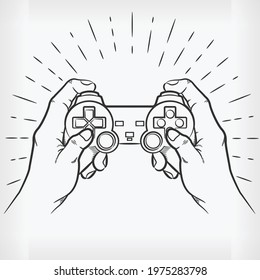 Doodle Hand Playing Video Game Controller Sketch Illustration Drawing