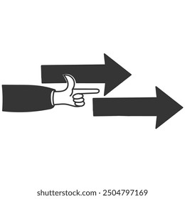 doodle Hand Zeigefinger und Pfeil nach vorne Illustration in handgezeichnetem Stil