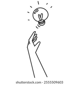 doodle hand reaching bulb illustration icon