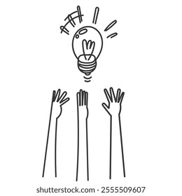 doodle hand reaching bulb illustration icon