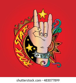 Doodle hand sign rock n roll music.