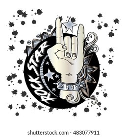 Doodle hand sign rock n roll music.