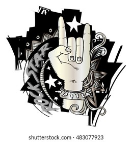 Doodle hand sign rock n roll music.