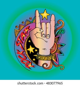 Doodle hand sign rock n roll music.