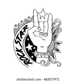 Doodle hand sign rock n roll music.