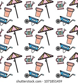 doodle handcart with watering can and pail background