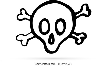 doodle handdrawing skull icon, linear halloween symbol, vector illustration