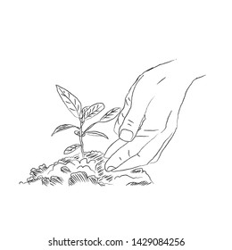 doodle handdrawing World environment day reforesting, three Hands on little kids and the earth and ecology concept design illustration vector