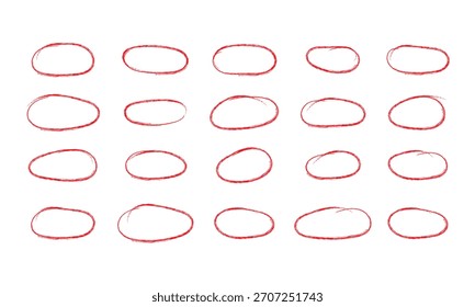 Doodle Hand-Drawn Brush Circle. Red Grunge Circle and Oval Frames. Hand Drawn Red Highlighter Circles.. Rough Brush Circle Outline Collection.