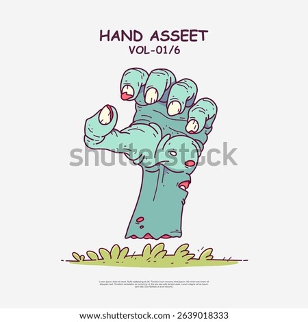 Doodle hand-drawn decomposing zombie hand vector asset in EPS10 format. Grungy, creepy style with rotting flesh details. Perfect for Halloween, horror themes, tattoos, posters, and spooky Design.