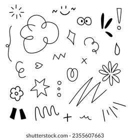 Doodle handdrawn design black and white for element, decoration