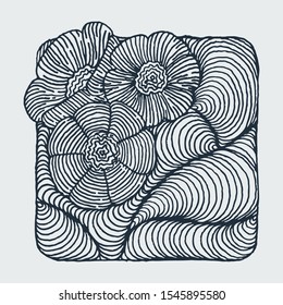 Doodle hand-drawn flower abstract background. Vector illustration. Ink sketch texture, rough hatching drawing image