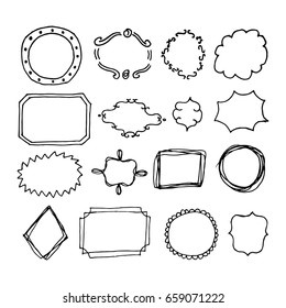 Doodle hand-drawn page designs. Set of text decorations in vintage style. Vector illustration