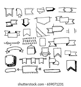 Doodle hand-drawn page designs. Set of text decorations in vintage style. Vector illustration