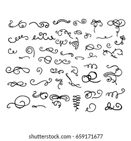 Doodle hand-drawn page designs. Set of text decorations in vintage style. Vector illustration