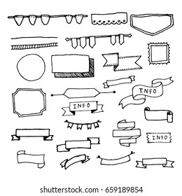 Doodle hand-drawn page designs. Set of text decorations in vintage style. Vector illustration