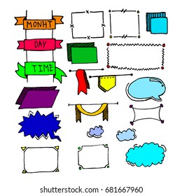 Doodle hand-drawn page designs. Set of text decorations in vintage style. Vector illustration