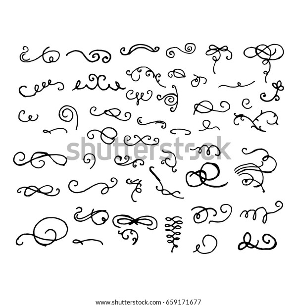 Doodle hand-drawn page designs. Set
of text decorations in vintage style. Vector
illustration