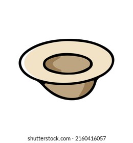 Doodle hand-drawn plate illustration. Beige plate isolated on white background. Cozy kitchen utensils, kitchenware, dishes for food, dinner dish, serving cap, cooking. Vector cafe, a cozy home symbol