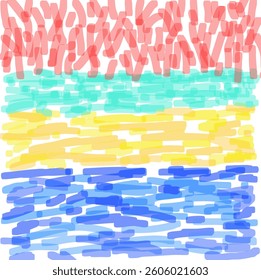 Doodle Handdrawn Pop Design, Primary Colors, Abstract Vibrant Line Illustration, Tablet Notebook Sketch