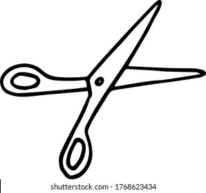 doodle hand-drawn scissors open school black and white doodle style