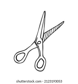 doodle hand-drawn scissors open school black and white doodle style