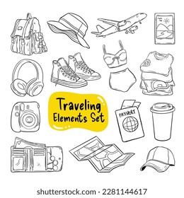 Doodle Handdrawn Traveling Elements Set