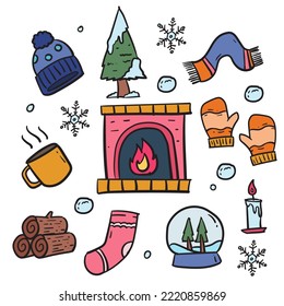 doodle handdrawn Winter element set collection merry christmas sticker set