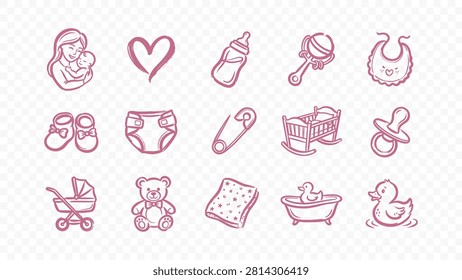 doodle handmade ink scribble flat line art vector illustration icon bundle set calligraphy drawing design babyhood nursery toys parenting motherhood love care family childhood